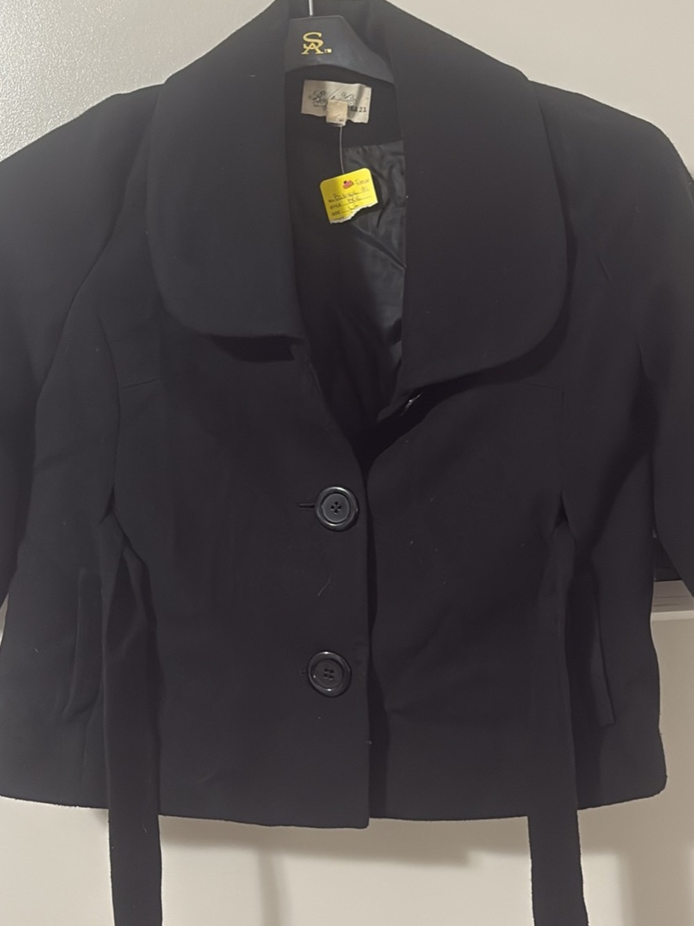 Forever 21 Black Cropped Pea Coat with Rounded Collar